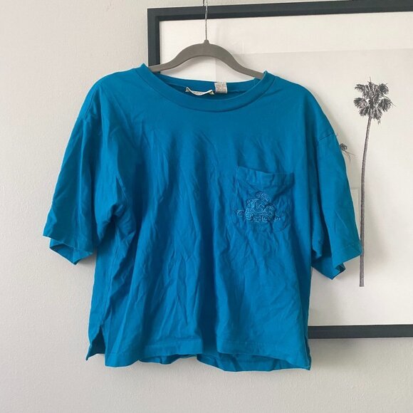 Vintage Victoria Secret Gold Label Boxy Teal Crop Top Women's Size M/L - Picture 2 of 5